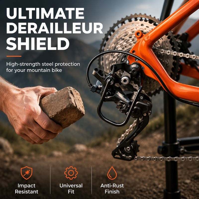 🚲50% OFF NOW!💯Rear Derailleur Guard – Solid Steel Bicycle Derailleur Shield, Impact Resistant Anti-Rust Protector, Quick Install Universal Fit for Mountain Bikes