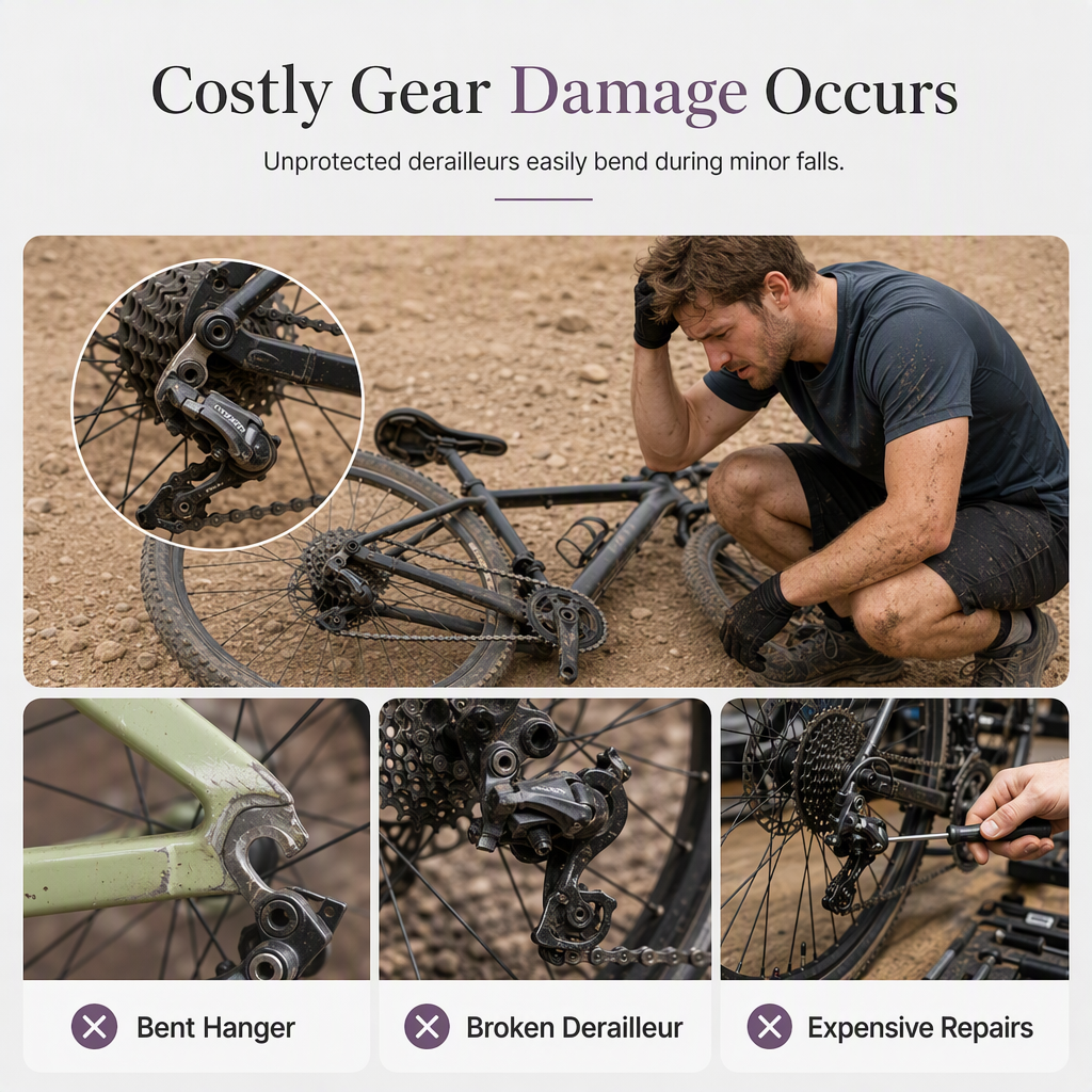 🚲50% OFF NOW!💯Rear Derailleur Guard – Solid Steel Bicycle Derailleur Shield, Impact Resistant Anti-Rust Protector, Quick Install Universal Fit for Mountain Bikes