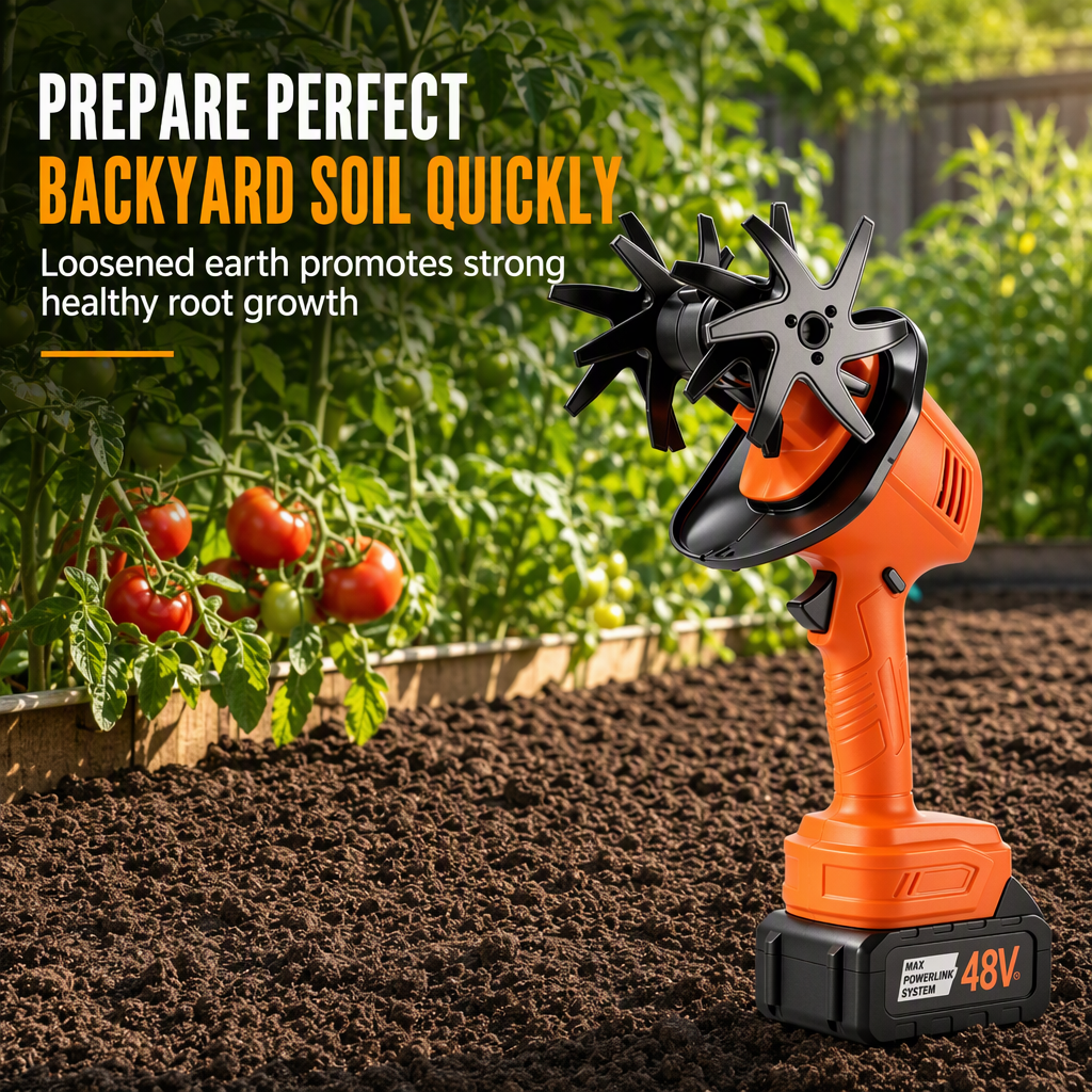 ⏳Time-Limited Special⏰ Cordless Handheld Mini Tiller Cultivator 21V Lithium Battery Powered Portable Garden Soil Loosener and Weeder for Home Yard