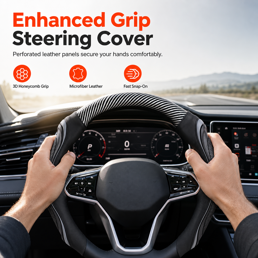 📢📢50% OFF !! ⏰Universal Carbon Fibre Steering Wheel Cover – Refresh Your Daily Drive ✨