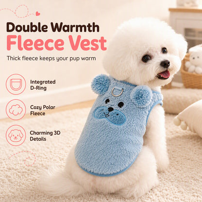 🧶 Fleece Lined Pet Cartoon Vest – Warm Double-Sided Heat Retention, Built-In Metal Leash Ring, Soft High-Density Fleece with Flexible Sleeveless Active Cut – for Daily Walks & Outdoor Adventures ✨