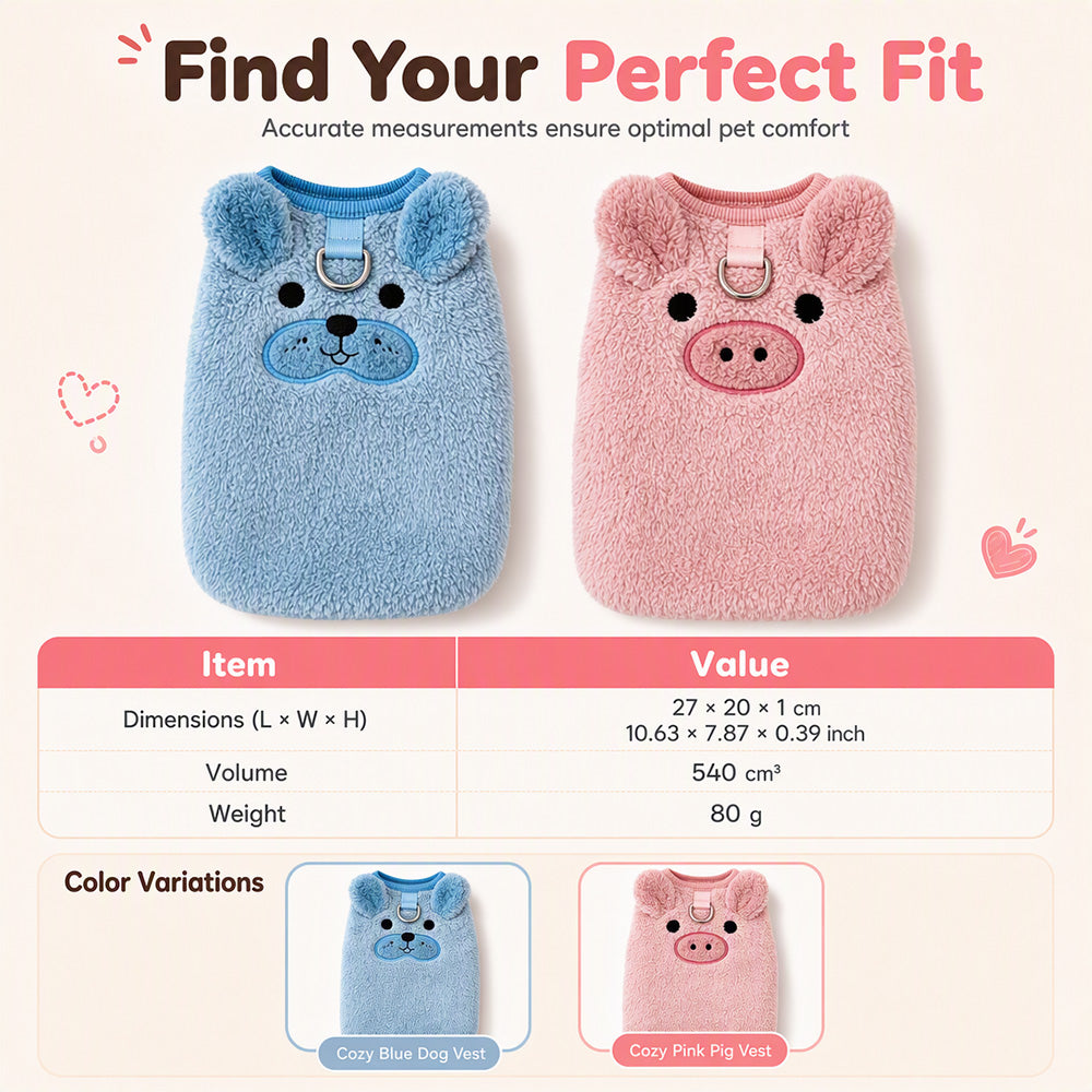 🧶 Fleece Lined Pet Cartoon Vest – Warm Double-Sided Heat Retention, Built-In Metal Leash Ring, Soft High-Density Fleece with Flexible Sleeveless Active Cut – for Daily Walks & Outdoor Adventures ✨