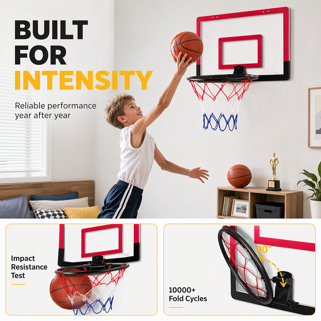 ⏳Time-Limited Special⏰No Drill Wall Mounted Folding Basketball Hoop Toy Set for Kids Indoor and Outdoor Play