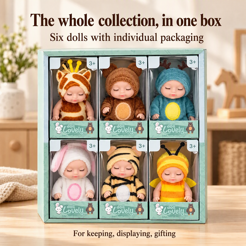 🎁50% OFF NOW! Mini Reborn Baby Dolls Set – Lifelike Realistic Tiny Dolls with Cute Animal Bathrobe Outfits, Perfect Kids Gift Box