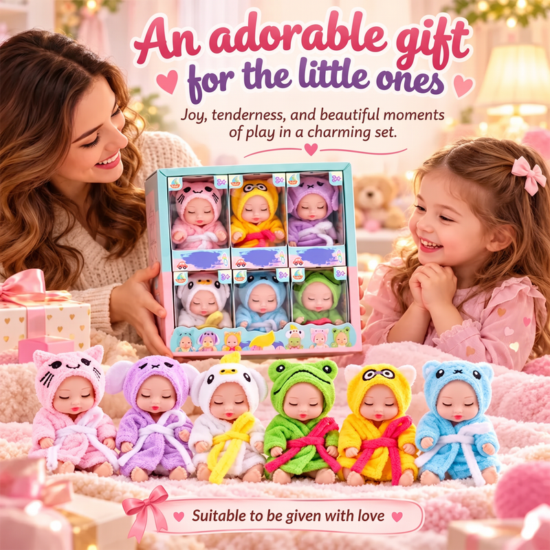 🎁50% OFF NOW! Mini Reborn Baby Dolls Set – Lifelike Realistic Tiny Dolls with Cute Animal Bathrobe Outfits, Perfect Kids Gift Box