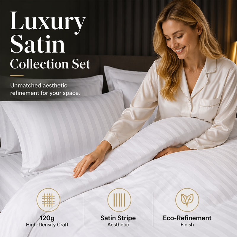 🛏️ LIMITED-TIME 50% OFF! ✨ Hotel Style Satin Stripe Bedding Set – 120g Fabric, Internal Ties, 7 Colors ✨