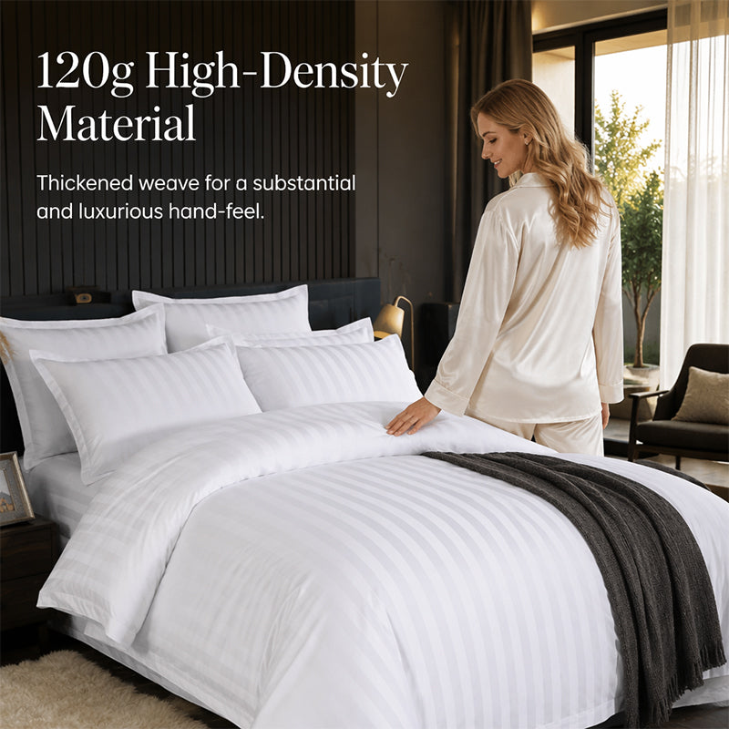 🛏️ LIMITED-TIME 50% OFF! ✨ Hotel Style Satin Stripe Bedding Set – 120g Fabric, Internal Ties, 7 Colors ✨
