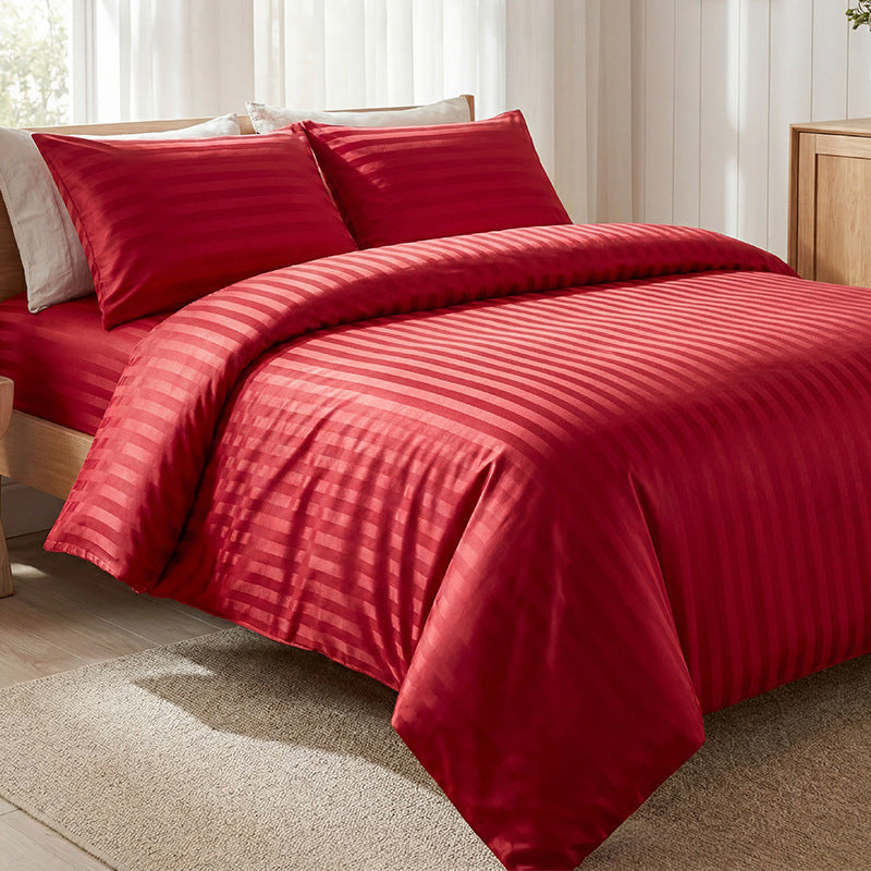 🛏️ LIMITED-TIME 50% OFF! ✨ Hotel Style Satin Stripe Bedding Set – 120g Fabric, Internal Ties, 7 Colors ✨