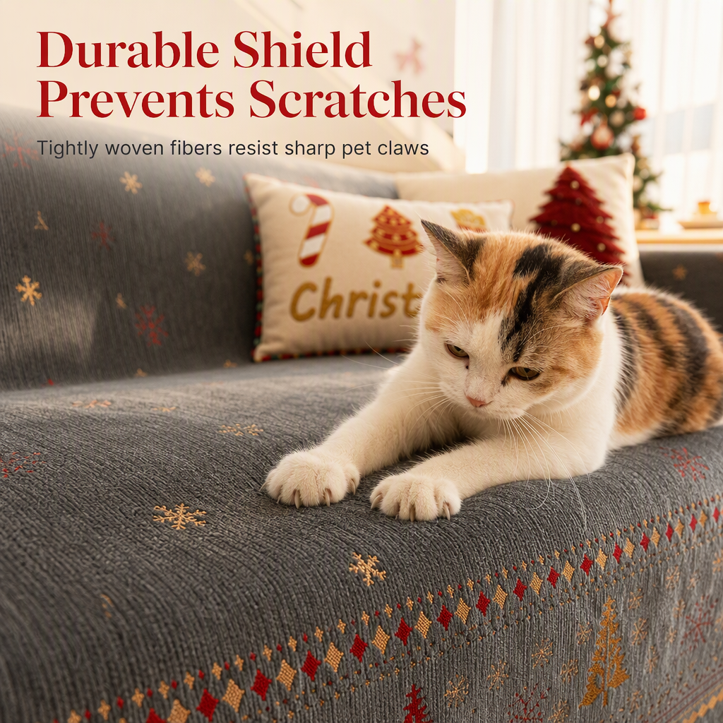 ⏳Time-Limited Special⏰🐱🛋️🎄 Thickened Christmas Chenille Sofa Cover – Full Coverage Cat Scratch & Stain Resistant Couch Slipcover ✨