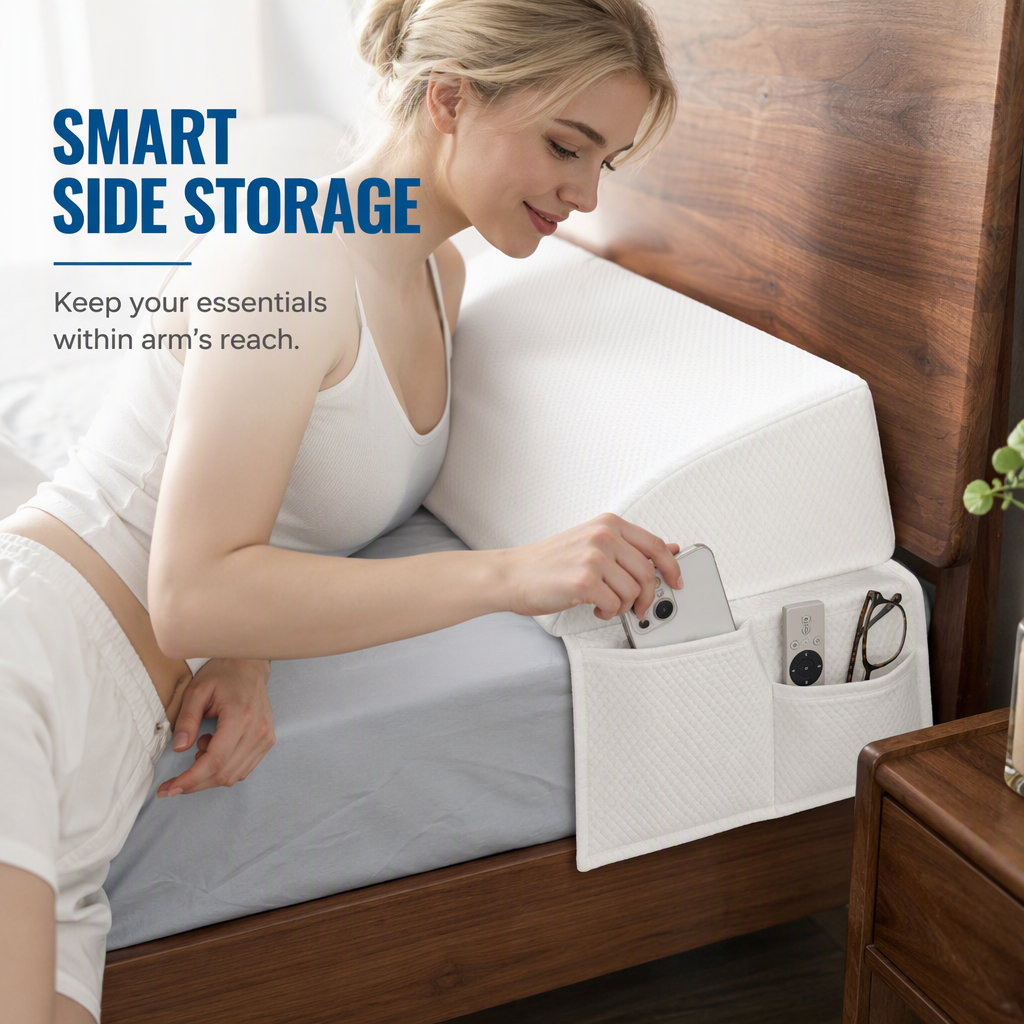 Triangular Headboard Wedge Pillow with Side Pocket