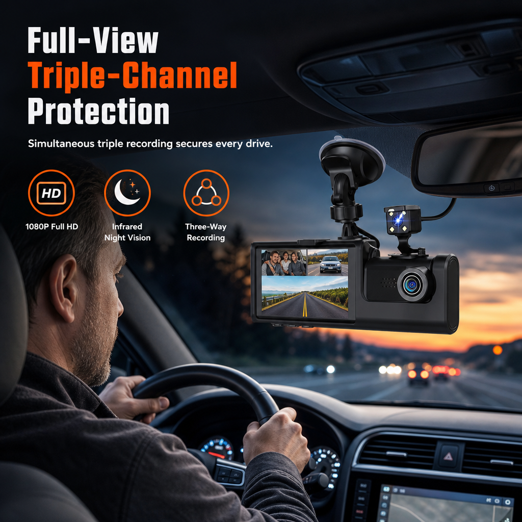 🔥2026 New Arrival🔥 🚗Safe Driving 3 Channel Camera Cycle Video Recorder