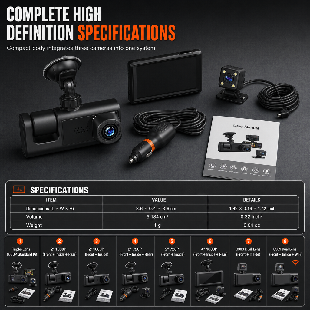 🔥2026 New Arrival🔥 🚗Safe Driving 3 Channel Camera Cycle Video Recorder