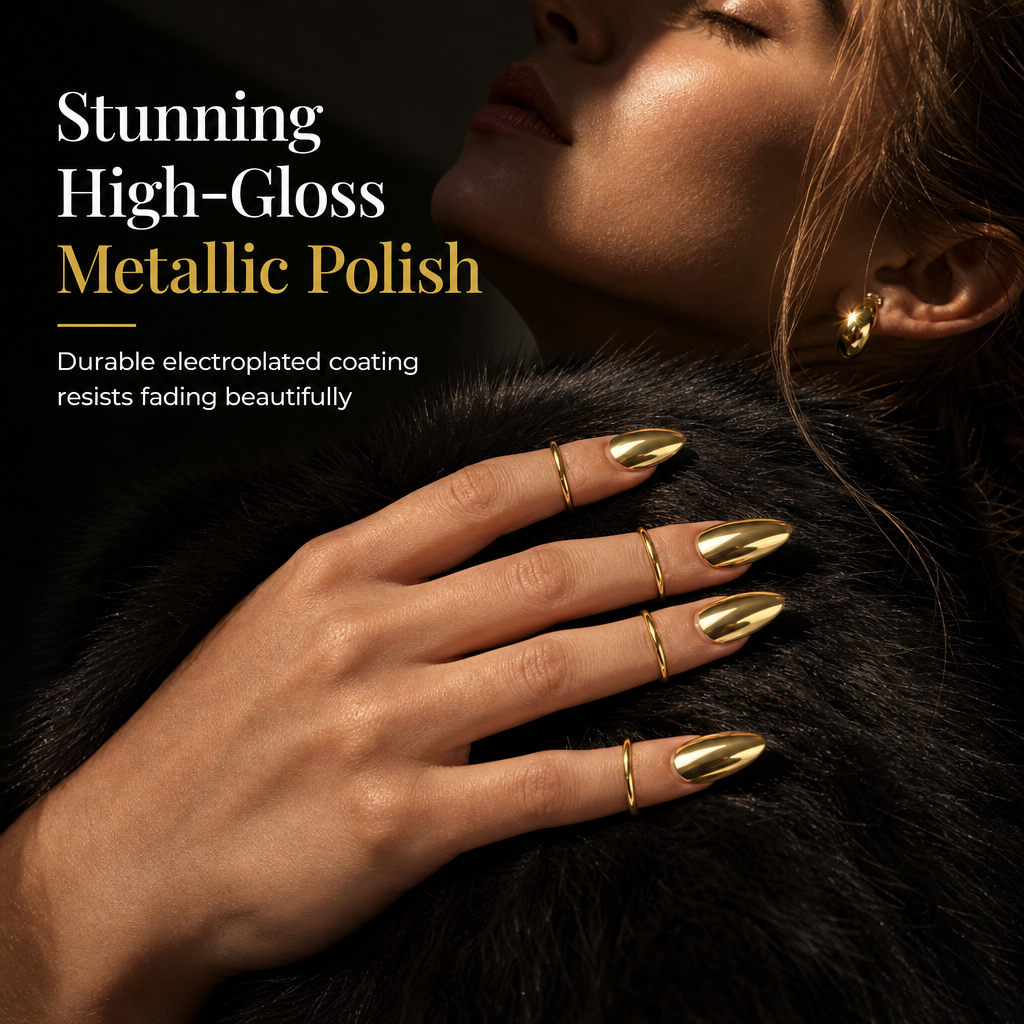 ✨ 50% OFF! ✨ 10-Piece Adjustable Metal Fingertip Nail Rings with Mirror Finish – Zero Glue Zero Damage, Liquid-Metal Electroplated Mirror Shine, Flexible Open-Band Custom Fit – 2 Colors 3 Size Combos for All 10 Fingers 💅