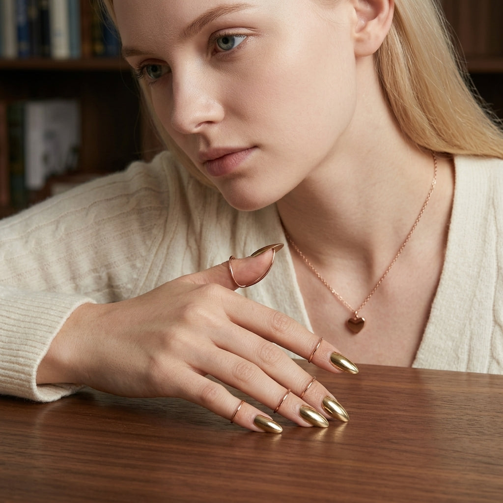 ✨ 50% OFF! ✨ 10-Piece Adjustable Metal Fingertip Nail Rings with Mirror Finish – Zero Glue Zero Damage, Liquid-Metal Electroplated Mirror Shine, Flexible Open-Band Custom Fit – 2 Colors 3 Size Combos for All 10 Fingers 💅