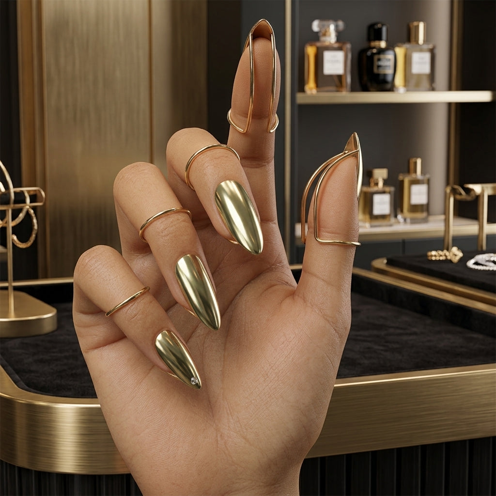 ✨ 50% OFF! ✨ 10-Piece Adjustable Metal Fingertip Nail Rings with Mirror Finish – Zero Glue Zero Damage, Liquid-Metal Electroplated Mirror Shine, Flexible Open-Band Custom Fit – 2 Colors 3 Size Combos for All 10 Fingers 💅