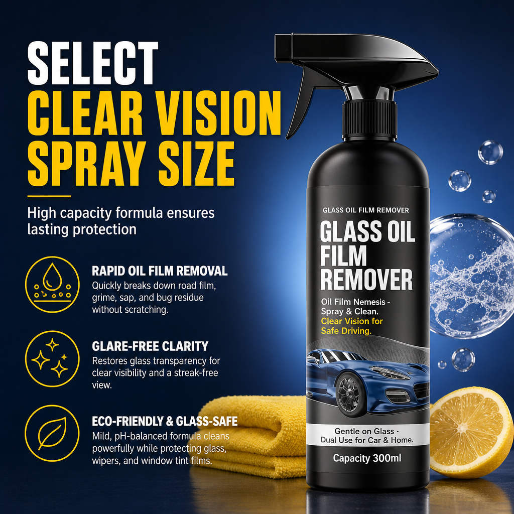 👀 Car Glass Oil Film Remover Spray – Powerful, Fast-Acting, Anti-Glare ✨
