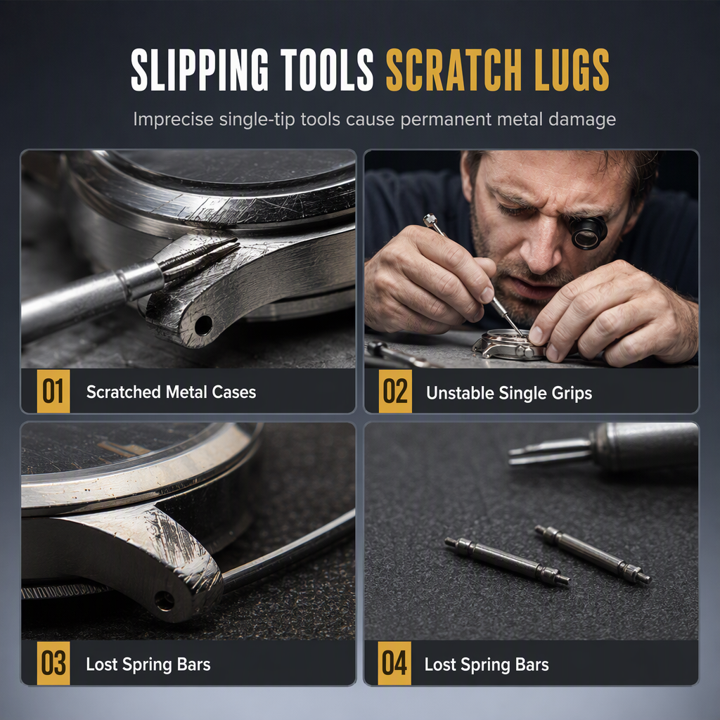 ✨ Watch Repair Tool V-Shaped Spring Bar Pliers — Adjustable & Replaceable Tips 🔧