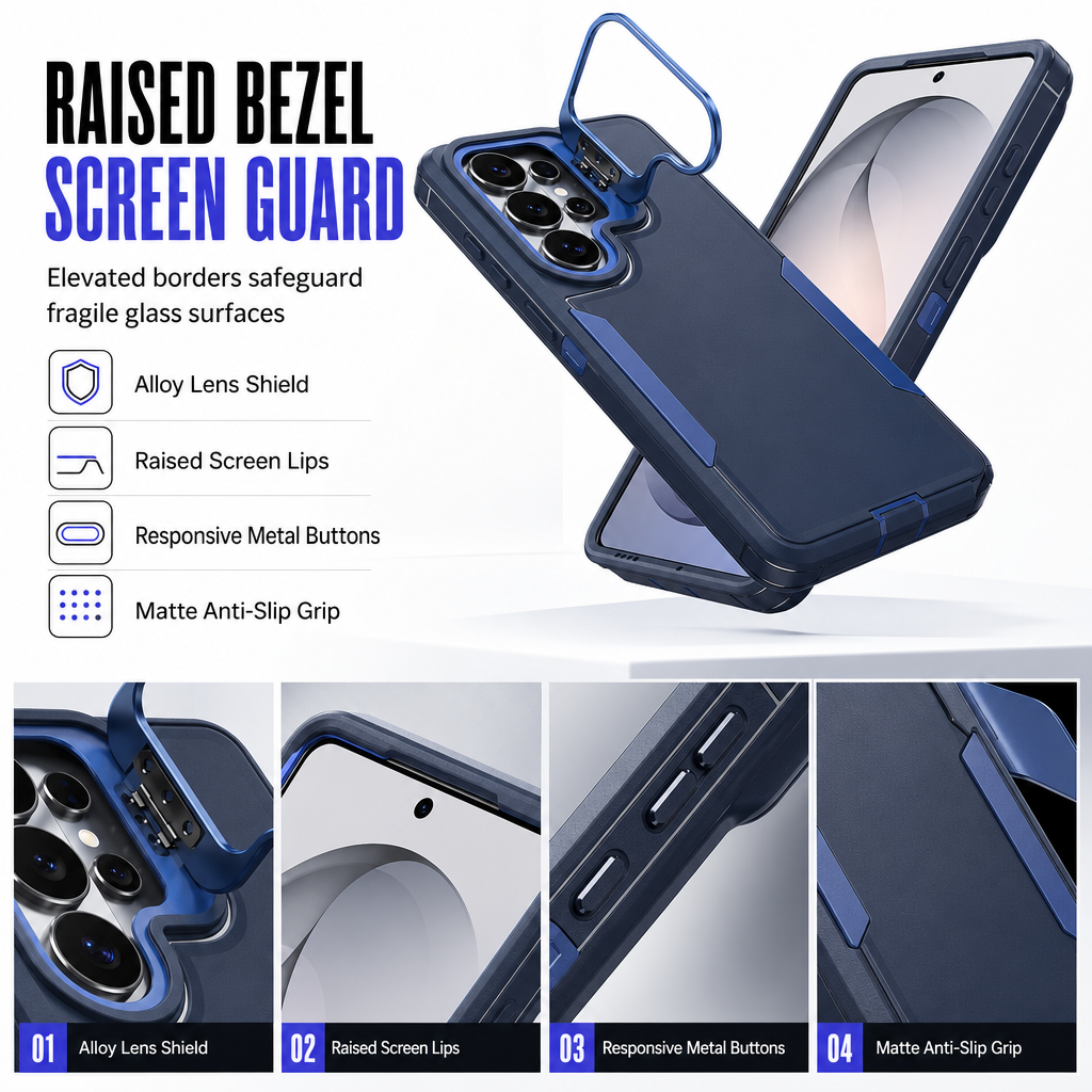 📲🛡️Shockproof Phone Case with Metal Lens Kickstand Protective Cover for Samsung Galaxy S26 S25 S24 S23 S22 Ultra Plus FE