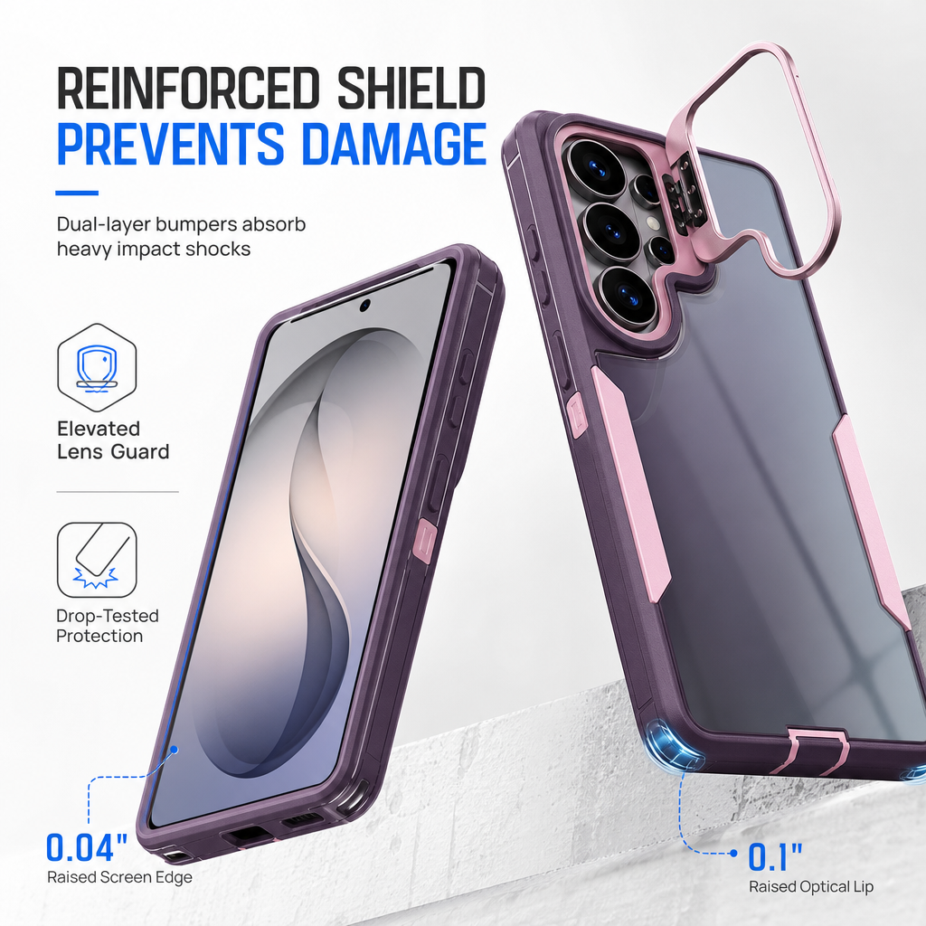 📲🛡️Shockproof Phone Case with Metal Lens Kickstand Protective Cover for Samsung Galaxy S26 S25 S24 S23 S22 Ultra Plus FE