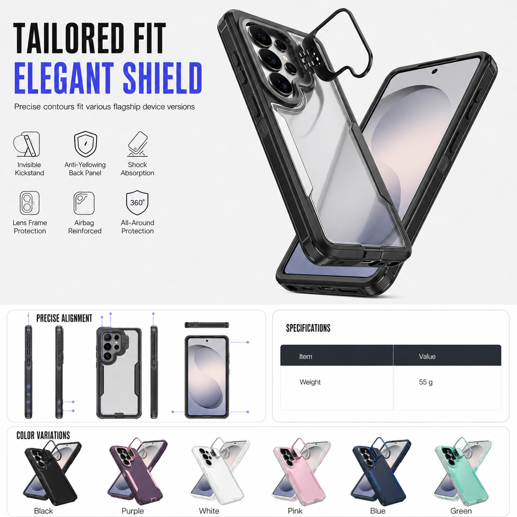📲🛡️Shockproof Phone Case with Metal Lens Kickstand Protective Cover for Samsung Galaxy S26 S25 S24 S23 S22 Ultra Plus FE
