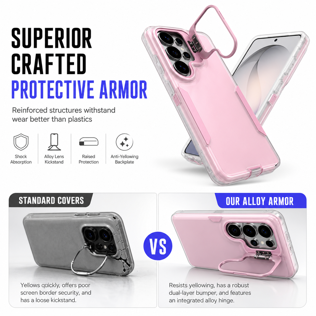 📲🛡️Shockproof Phone Case with Metal Lens Kickstand Protective Cover for Samsung Galaxy S26 S25 S24 S23 S22 Ultra Plus FE