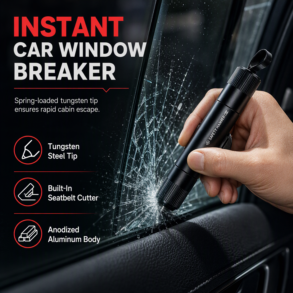 🚗 Compact Car Window Breaker and Seatbelt Cutter