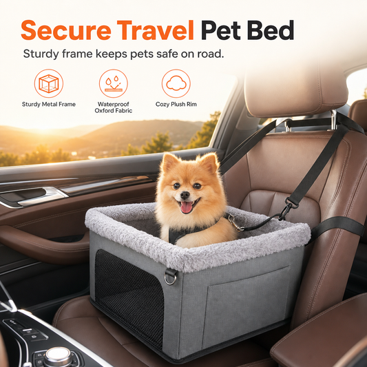 🐕🚗Heavy-Duty Metal-Frame Dog Car Booster Seat | Water- and Scratch-Resistant Oxford Fabric, Built-In Safety Tether🐶