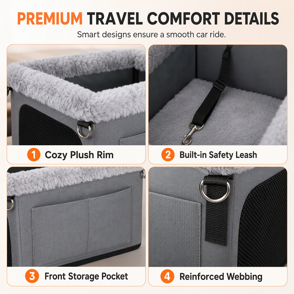 🐕🚗Heavy-Duty Metal-Frame Dog Car Booster Seat | Water- and Scratch-Resistant Oxford Fabric, Built-In Safety Tether🐶
