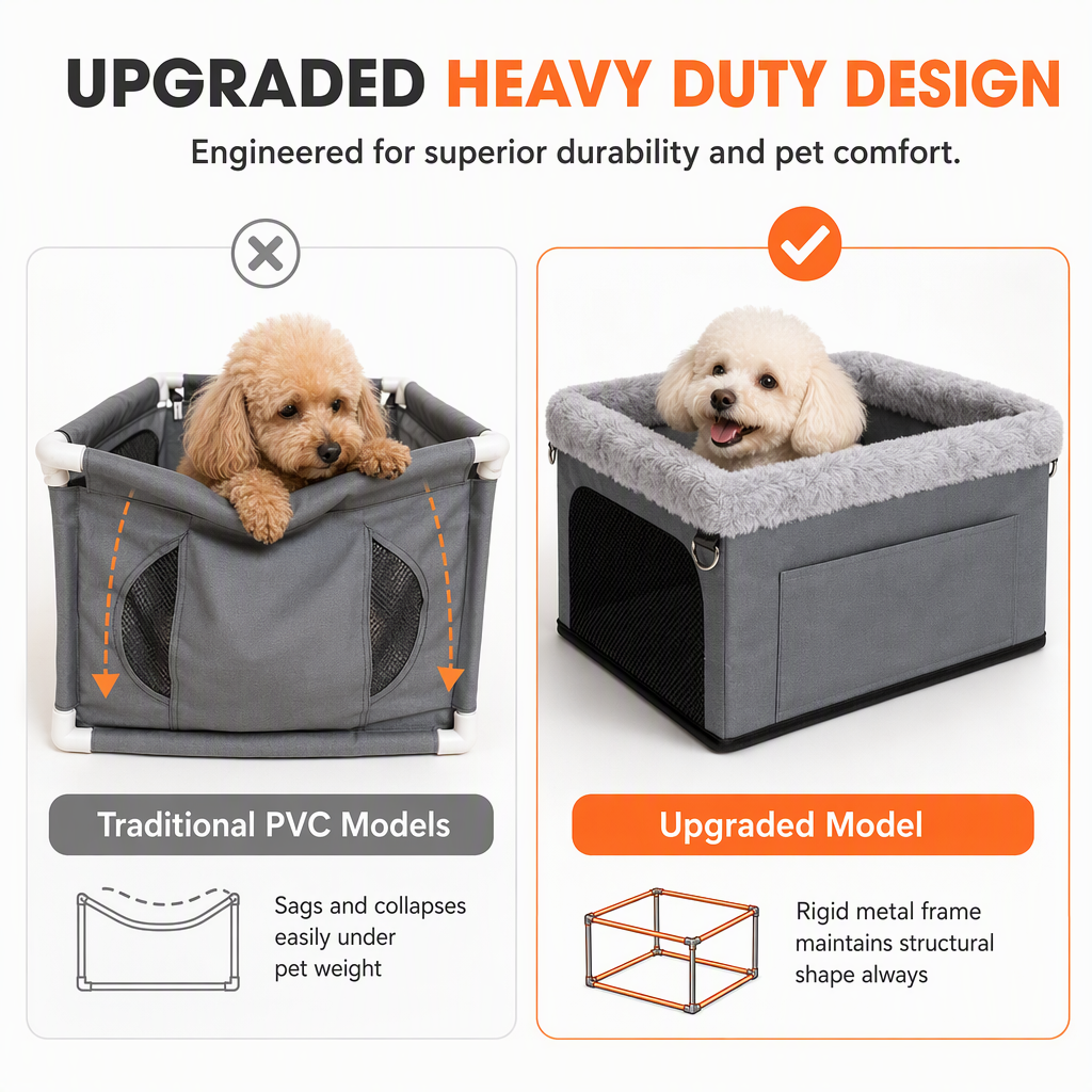 🐕🚗Heavy-Duty Metal-Frame Dog Car Booster Seat | Water- and Scratch-Resistant Oxford Fabric, Built-In Safety Tether🐶