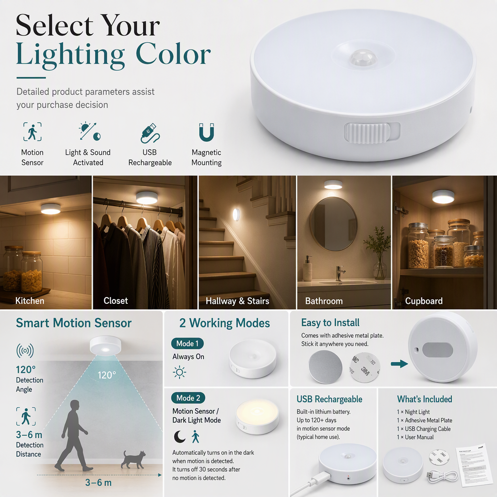 ✨ LIMITED-TIME 50% OFF ✨💡 Smart Rechargeable Wireless LED Motion Sensor Night Light – Smart Lighting for Every Corner 🌙✨