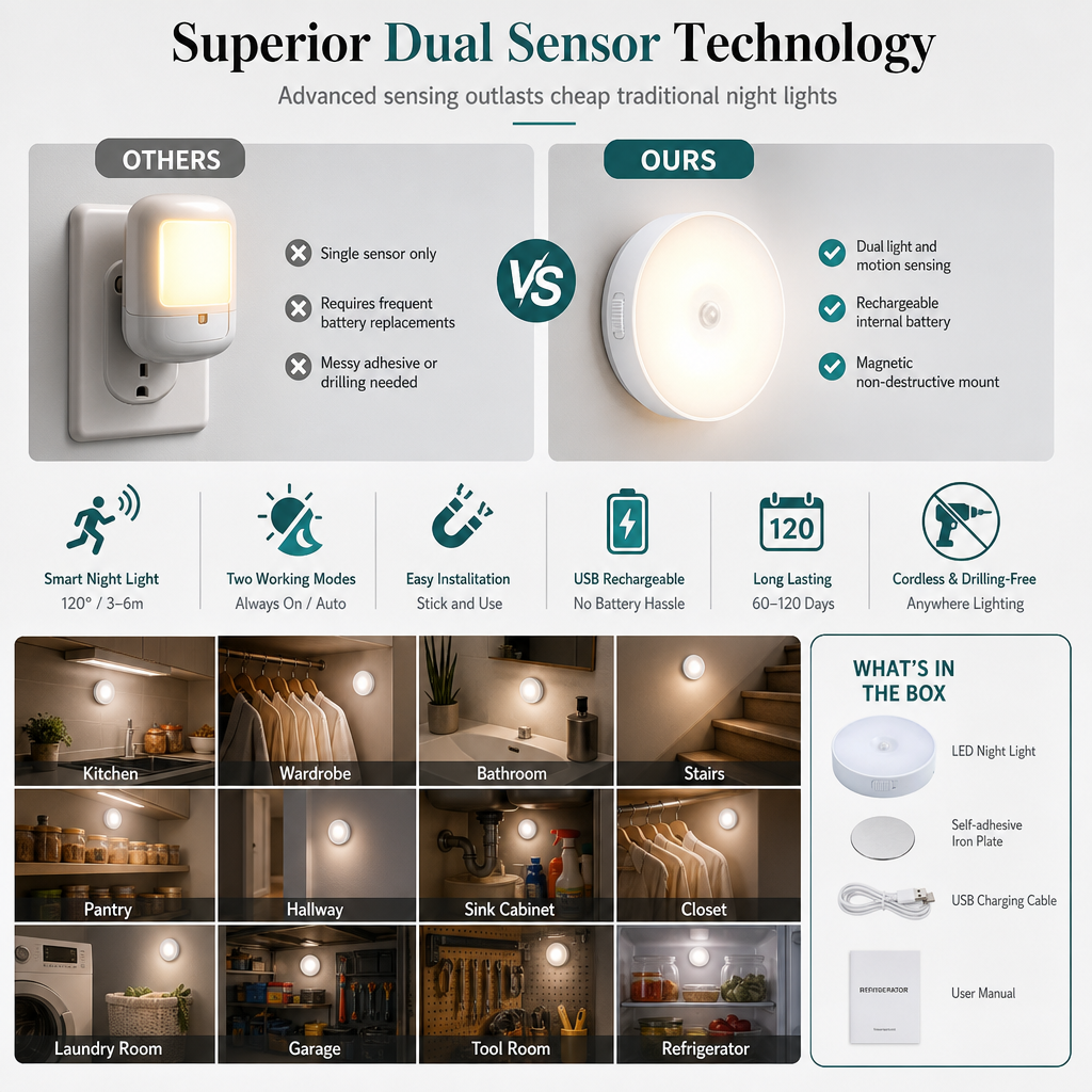 ✨ LIMITED-TIME 50% OFF ✨💡 Smart Rechargeable Wireless LED Motion Sensor Night Light – Smart Lighting for Every Corner 🌙✨