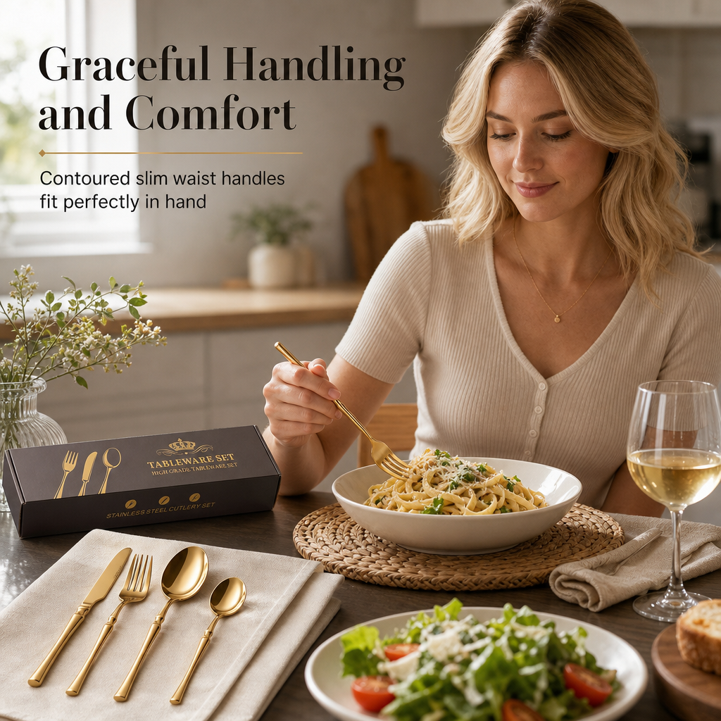 🍽️ LIMITED-TIME 50% OFF! ✨ 304 Stainless Steel Cutlery Set – Slim Elegant, Mirror Polished, Comfort Grip 🥂