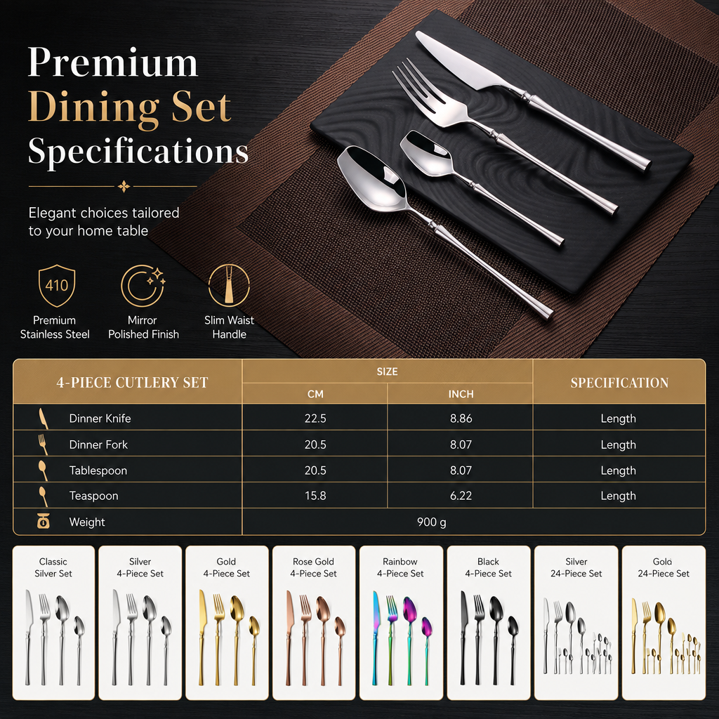 🍽️ LIMITED-TIME 50% OFF! ✨ 304 Stainless Steel Cutlery Set – Slim Elegant, Mirror Polished, Comfort Grip 🥂