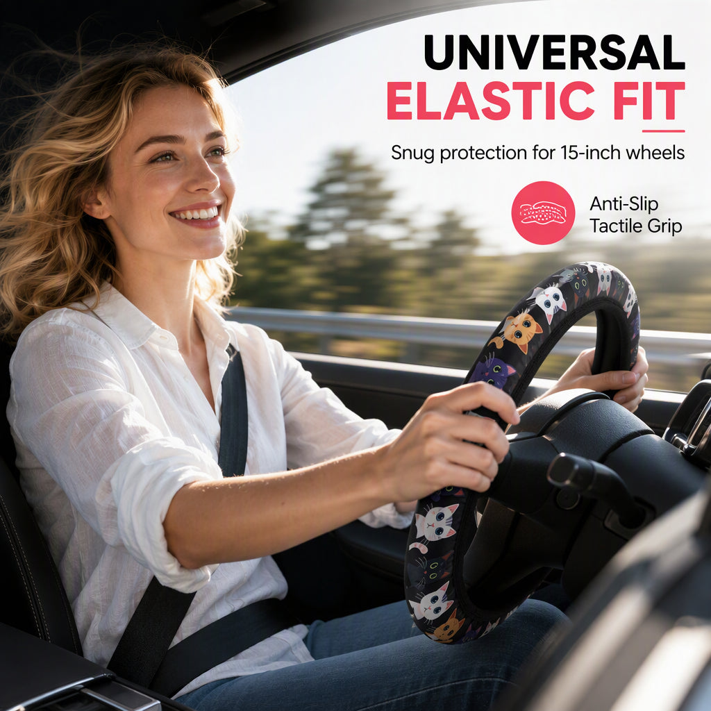 ⏳Time-Limited Special⏰Universal 38cm Ringless Silk Steering Wheel Cover Printed Breathable Car Wheel Protector for All Seasons