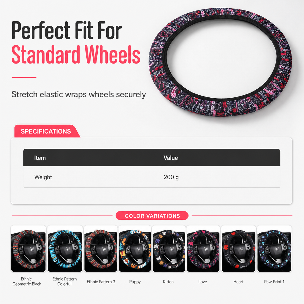 ⏳Time-Limited Special⏰Universal 38cm Ringless Silk Steering Wheel Cover Printed Breathable Car Wheel Protector for All Seasons