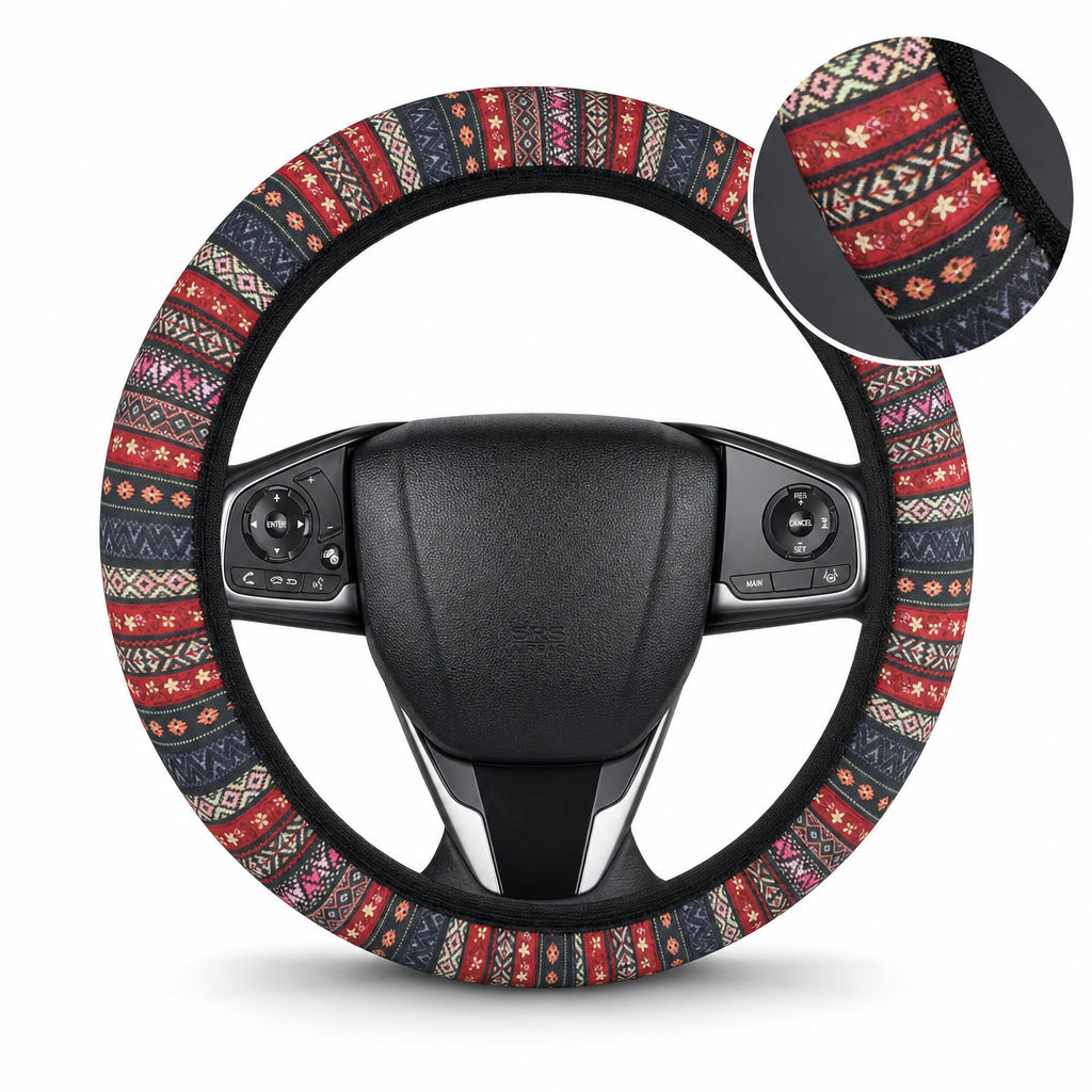 ⏳Time-Limited Special⏰Universal 38cm Ringless Silk Steering Wheel Cover Printed Breathable Car Wheel Protector for All Seasons