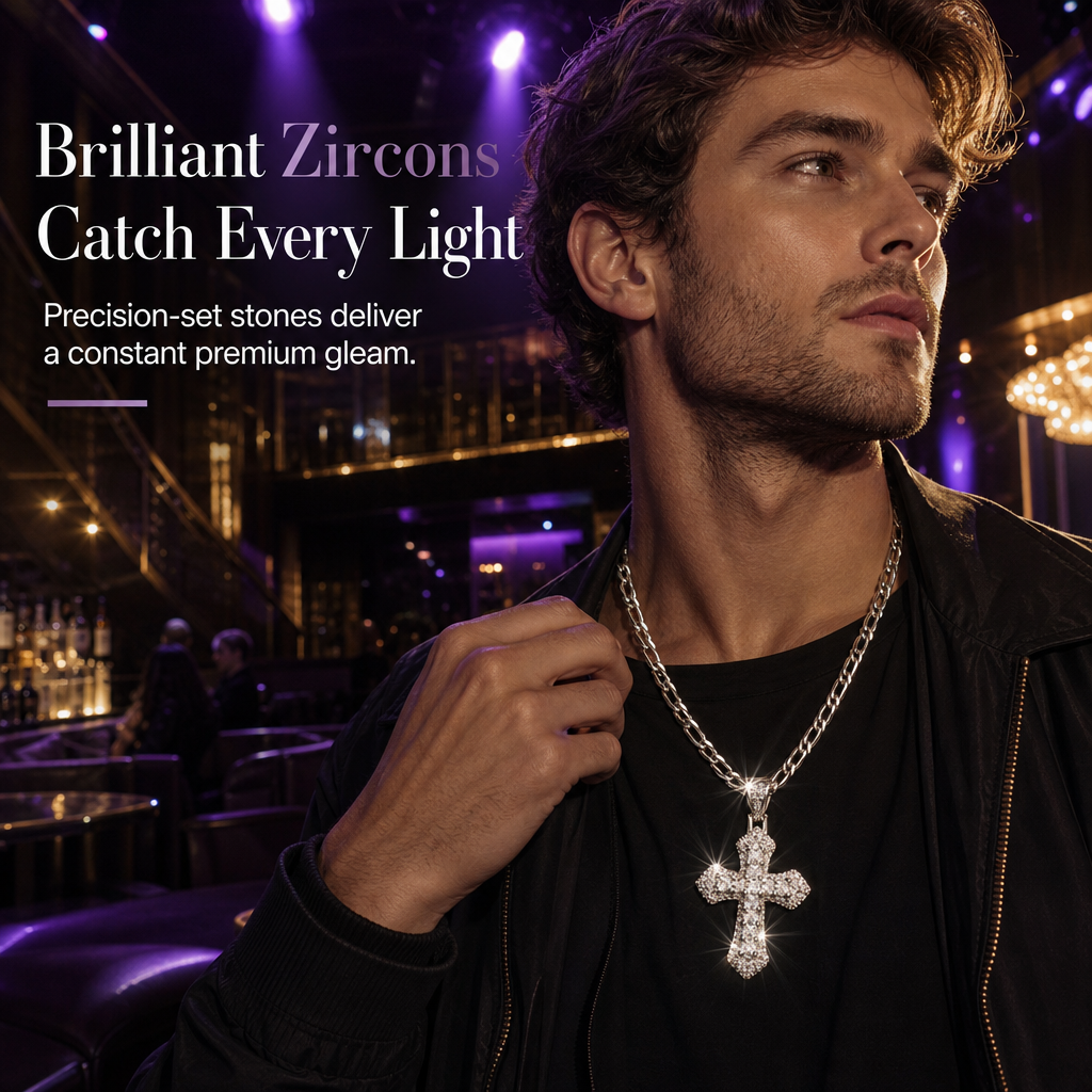 🥷 LIMITED-TIME 50% OFF! ✨ Hip Hop Double-Layer Cross Chain – Baguette Rhinestone, Figaro Links ✨
