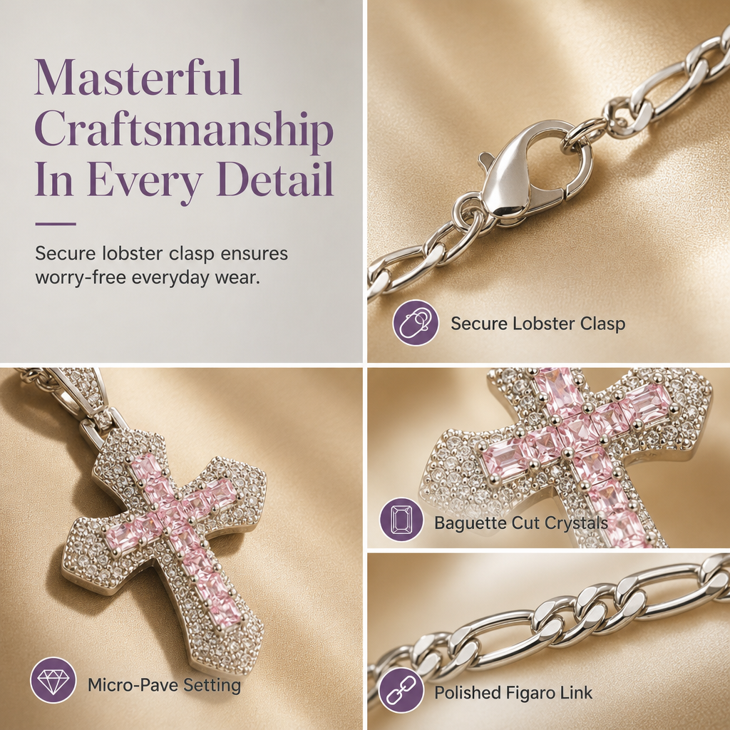 🥷 LIMITED-TIME 50% OFF! ✨ Hip Hop Double-Layer Cross Chain – Baguette Rhinestone, Figaro Links ✨