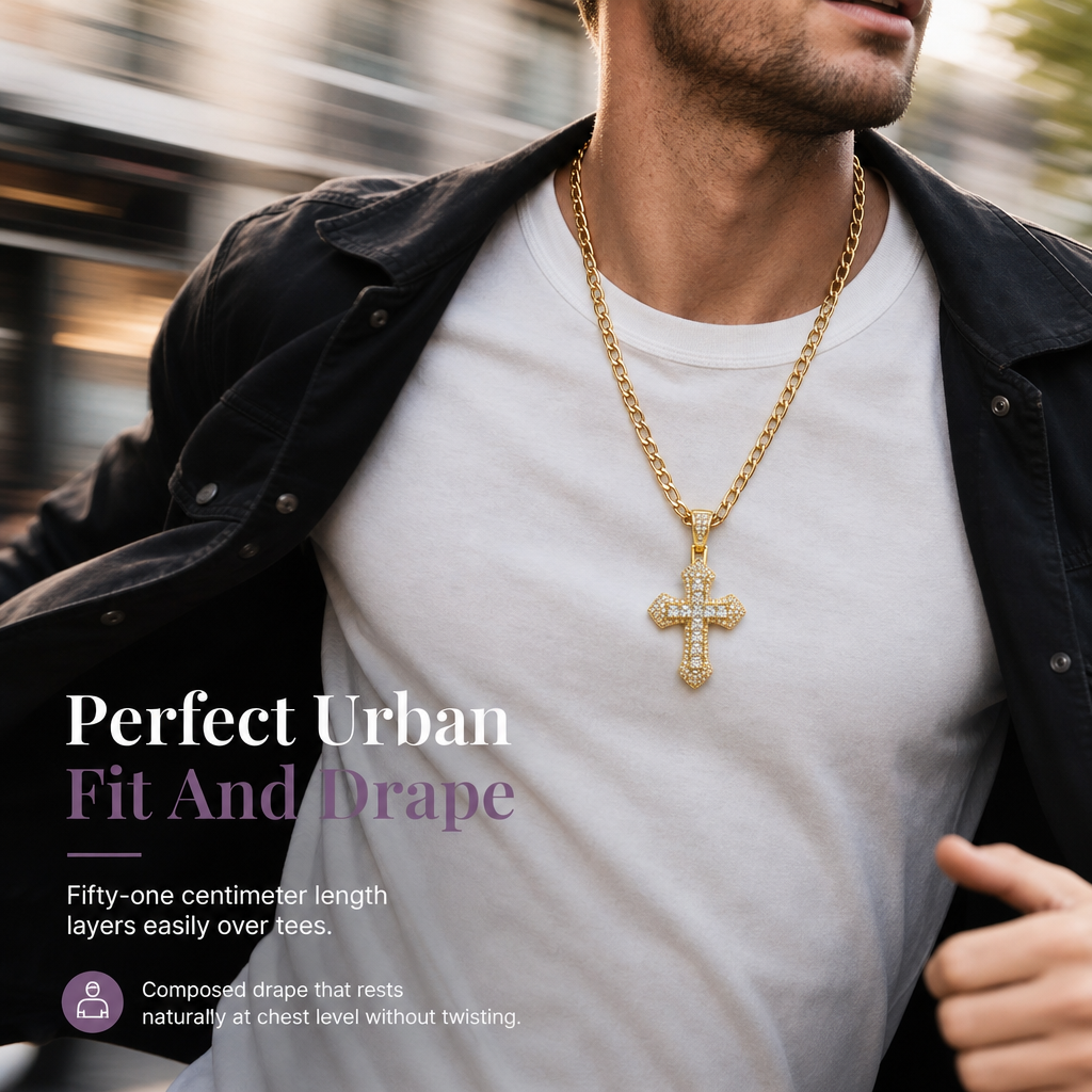 🥷 LIMITED-TIME 50% OFF! ✨ Hip Hop Double-Layer Cross Chain – Baguette Rhinestone, Figaro Links ✨