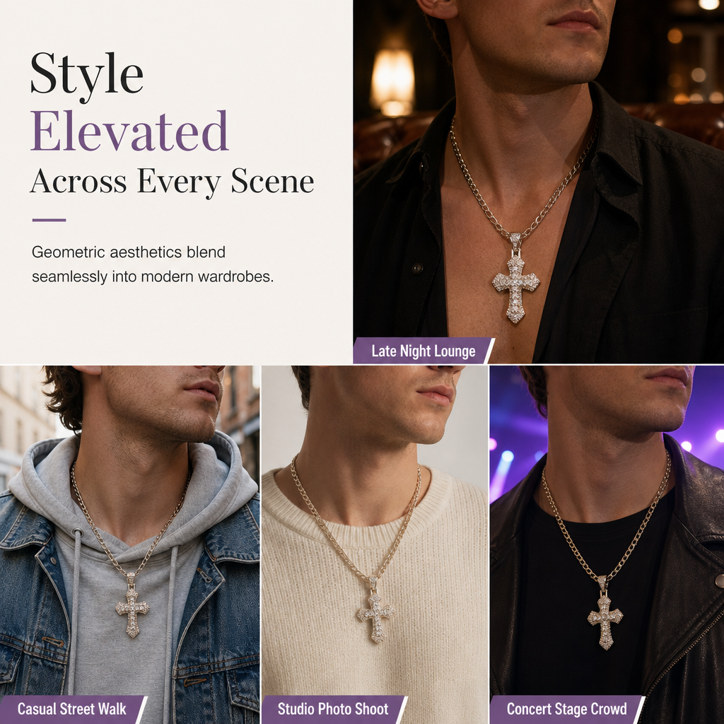🥷 LIMITED-TIME 50% OFF! ✨ Hip Hop Double-Layer Cross Chain – Baguette Rhinestone, Figaro Links ✨