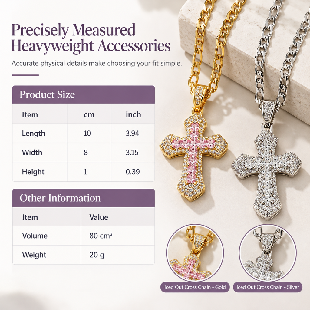 🥷 LIMITED-TIME 50% OFF! ✨ Hip Hop Double-Layer Cross Chain – Baguette Rhinestone, Figaro Links ✨