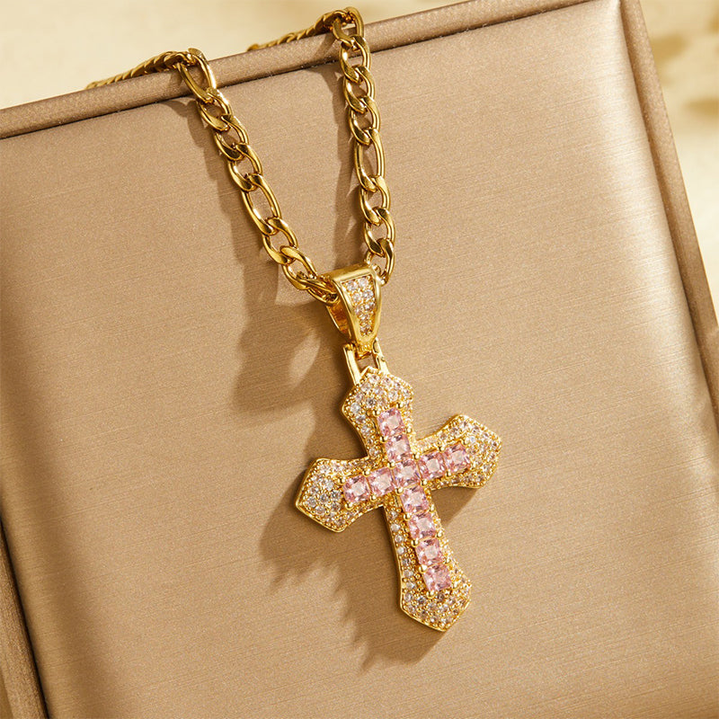 🥷 LIMITED-TIME 50% OFF! ✨ Hip Hop Double-Layer Cross Chain – Baguette Rhinestone, Figaro Links ✨