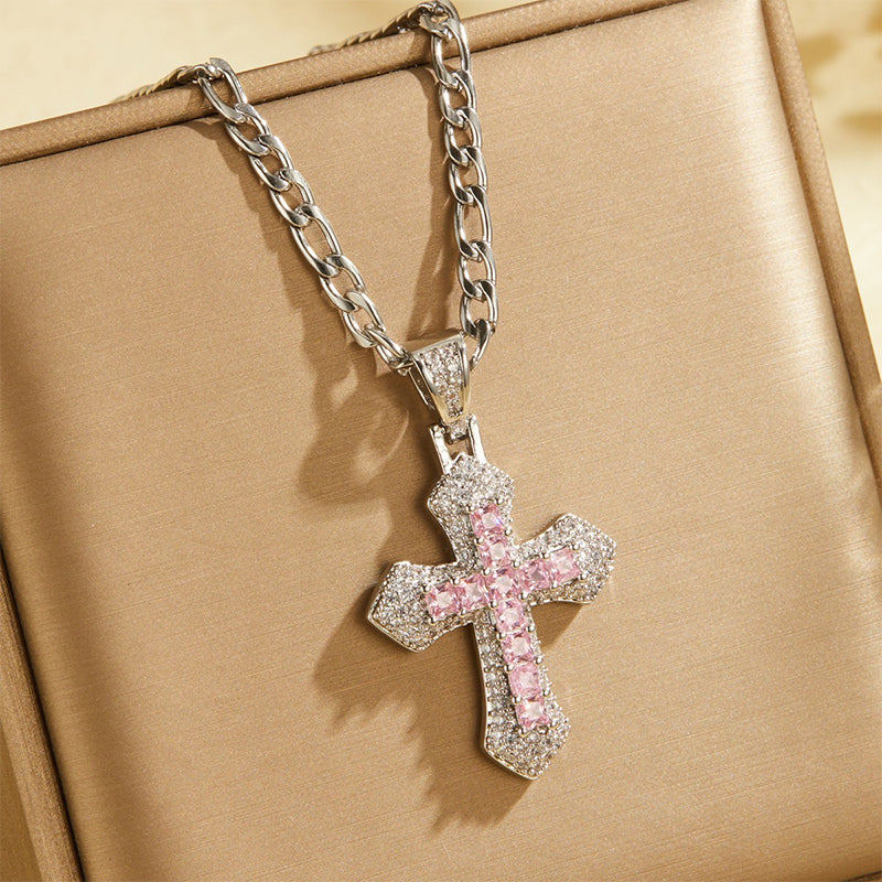 🥷 LIMITED-TIME 50% OFF! ✨ Hip Hop Double-Layer Cross Chain – Baguette Rhinestone, Figaro Links ✨