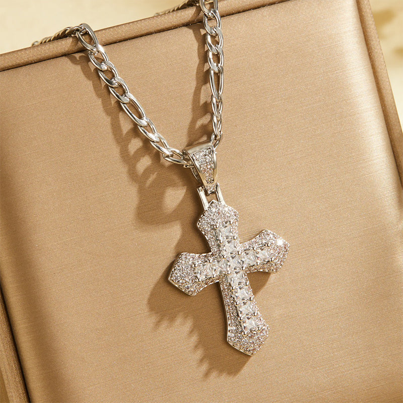 🥷 LIMITED-TIME 50% OFF! ✨ Hip Hop Double-Layer Cross Chain – Baguette Rhinestone, Figaro Links ✨