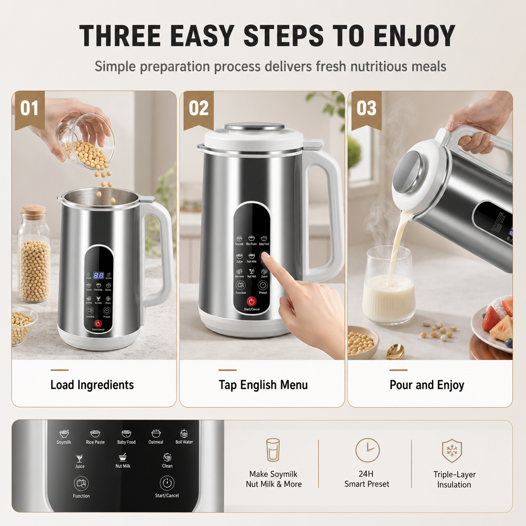 Multi-Functional 304 Stainless Steel Soy Milk Maker and High- Blender Large Capacity Filter-Free Household Food Processor with Smart Timer