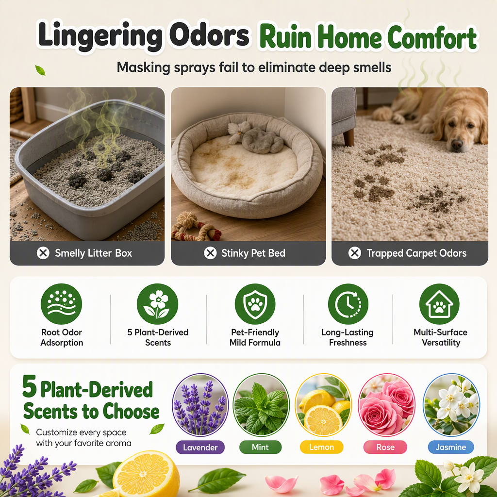 🐾 LIMITED-TIME 50% OFF! ✨ Cat Litter Deodorizing Granules – Plant-Based, Multi-Scent, Simple Sprinkle 🌿