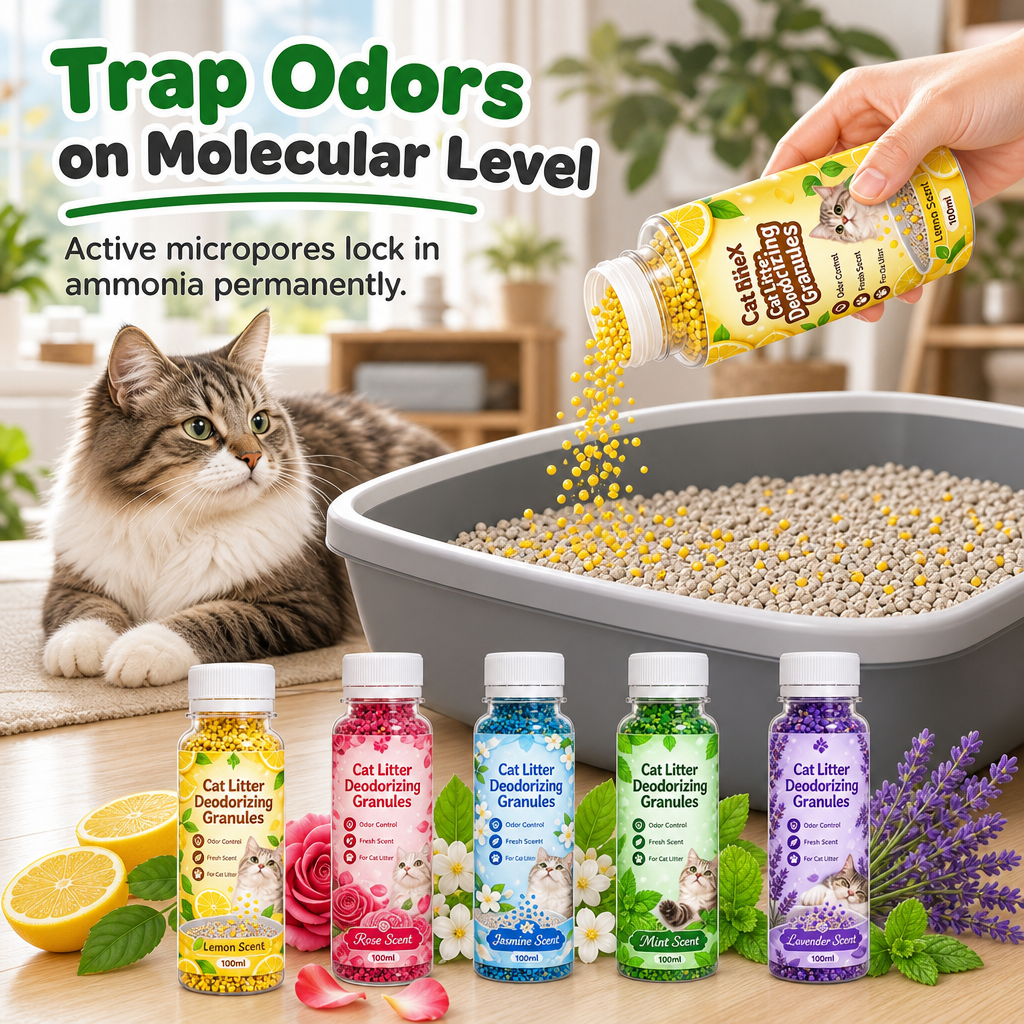 🐾 LIMITED-TIME 50% OFF! ✨ Cat Litter Deodorizing Granules – Plant-Based, Multi-Scent, Simple Sprinkle 🌿