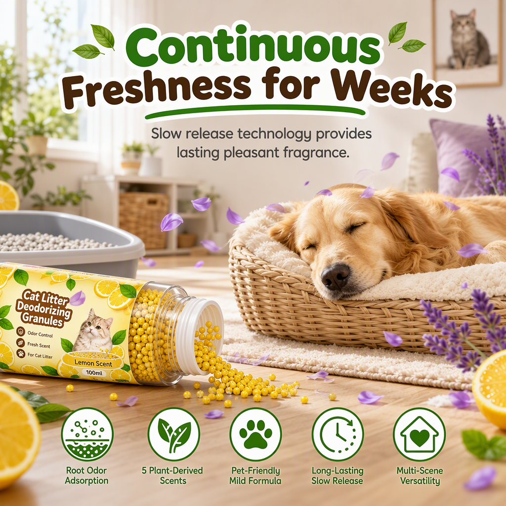 🐾 LIMITED-TIME 50% OFF! ✨ Cat Litter Deodorizing Granules – Plant-Based, Multi-Scent, Simple Sprinkle 🌿