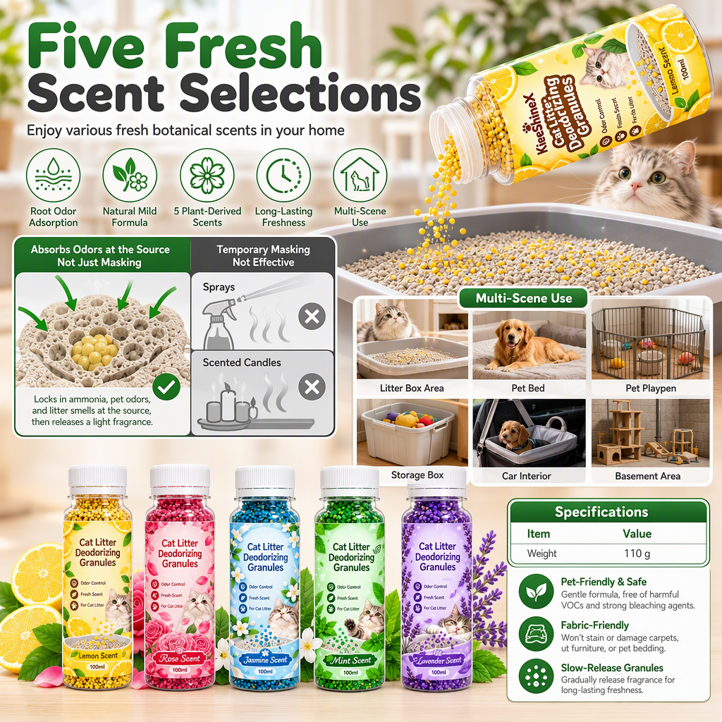 🐾 LIMITED-TIME 50% OFF! ✨ Cat Litter Deodorizing Granules – Plant-Based, Multi-Scent, Simple Sprinkle 🌿