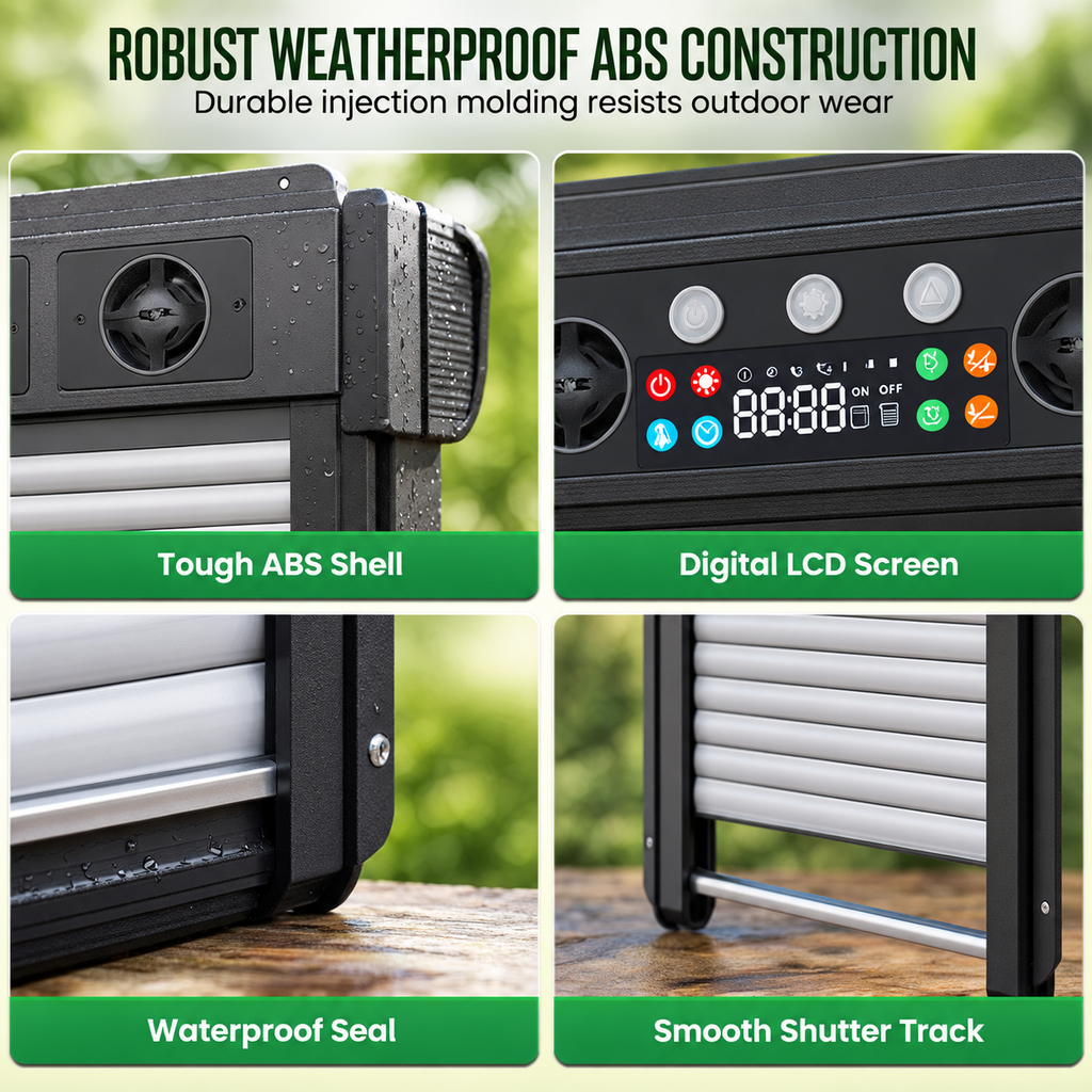 Solar Powered Automatic Chicken Coop Door with Remote Control and Anti Pinch Protection Outdoor Roll Up Poultry Door